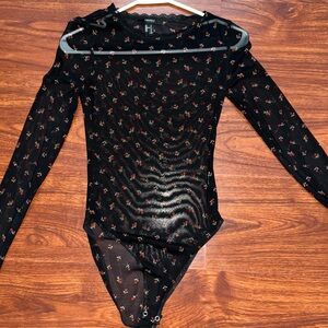 Black Floral Long Sleeve Bodysuit